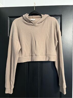 YoungLA Ribbed Cropped Hoodie in Taupe